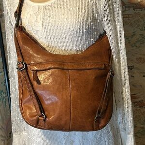 VILENCA HOLLAND BACK PACK BAG DISTRESSED LEATHER WOVEN BRAIDED COGNAC BAG